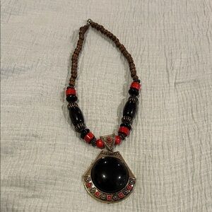 Elegant Black and Red Beaded Necklace